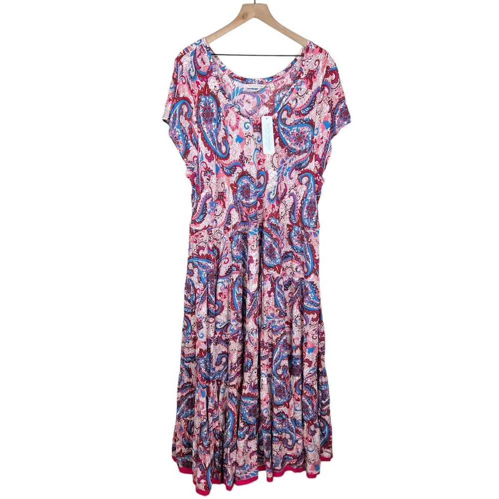 Soft Surroundings Womens Elastic Waist Framboise Paisley Kara Dress 3X (24W) NWT